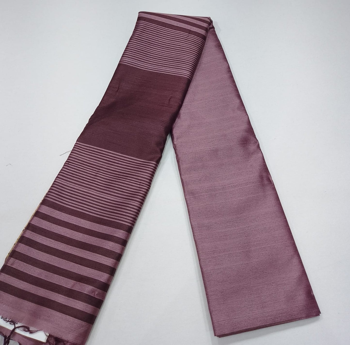 Premium Raw Silk Saree – Dusty Lavender with Deep Mauve Striped Pallu