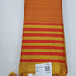 Premium Raw Silk Saree – Mustard Gold with Coral Red Striped Pallu