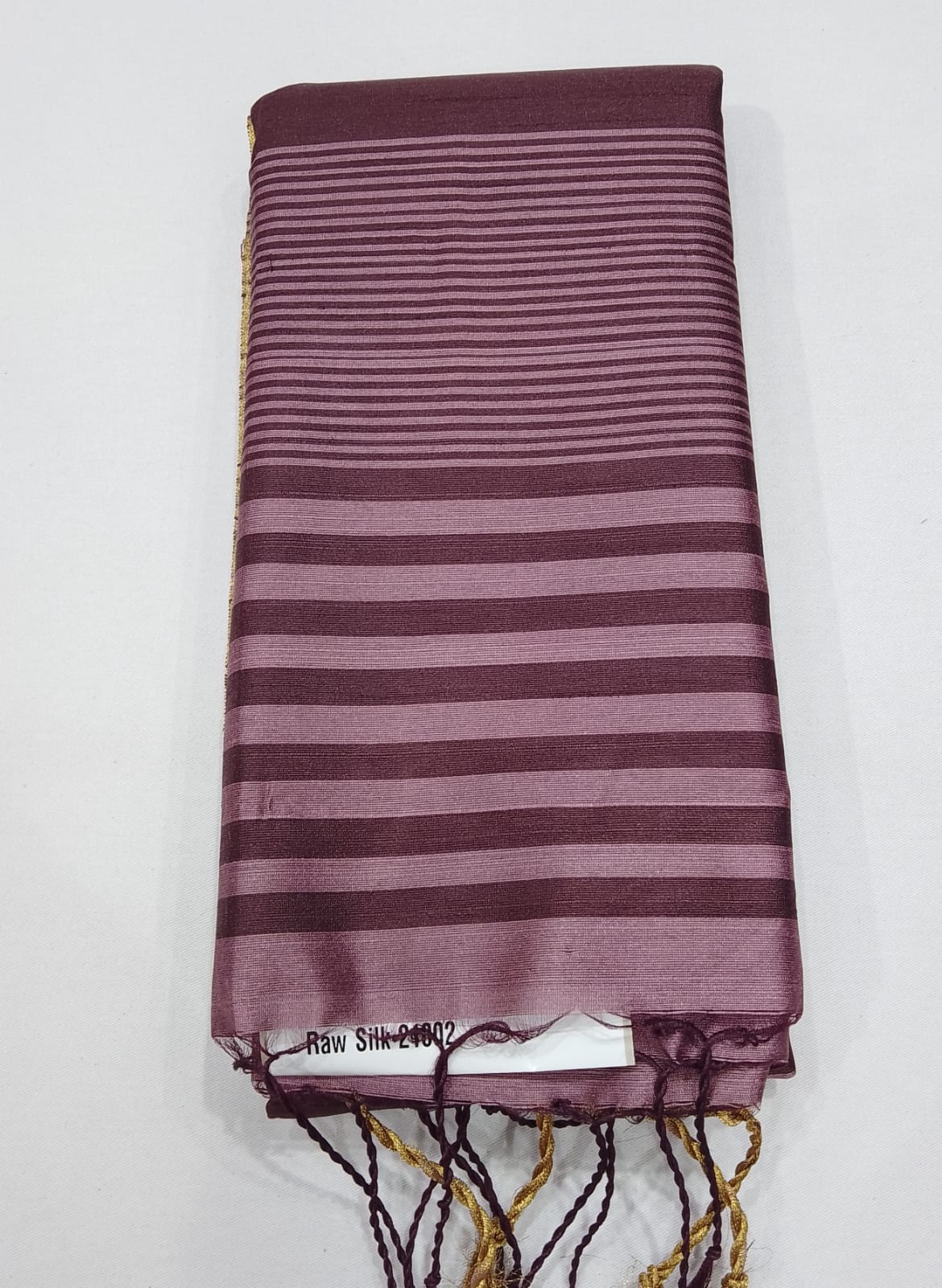 Premium Raw Silk Saree – Dusty Lavender with Deep Mauve Striped Pallu
