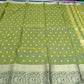 Olive Green Dual Shade Tussar Semi Silk Saree with Antique Gold Paisley Border