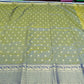 Olive Grey Dual Shade Tussar Semi Silk Saree with Royal Blue Zari Border