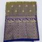 Olive Grey Dual Shade Tussar Semi Silk Saree with Royal Blue Zari Border