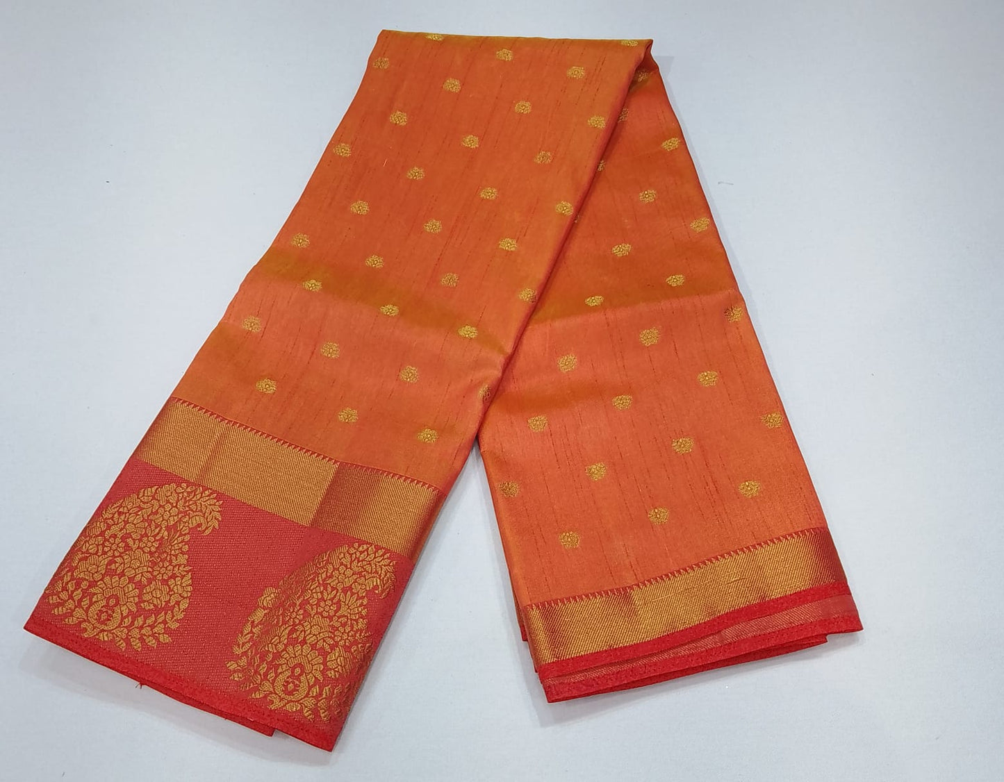 Peach Coral Dual Shade Tussar Semi Silk Saree with Rose Pink Zari Border