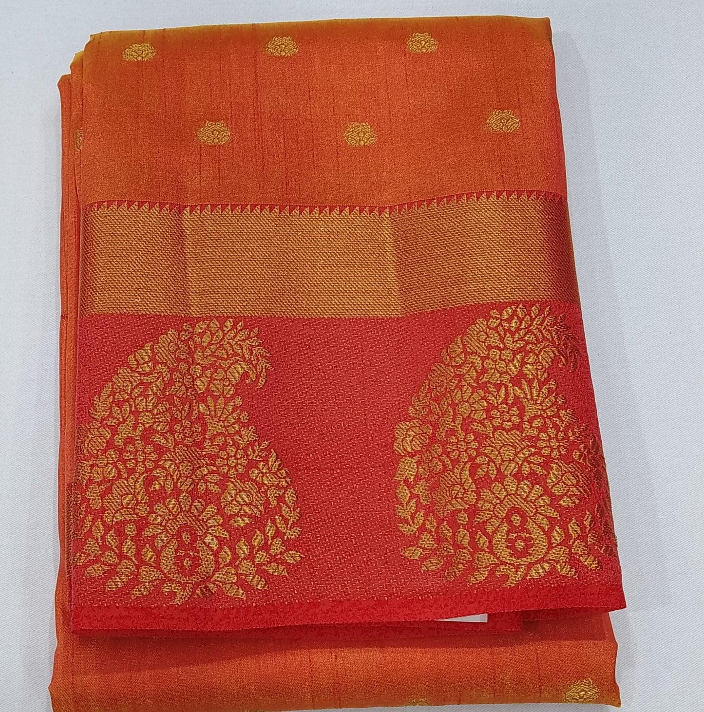 Peach Coral Dual Shade Tussar Semi Silk Saree with Rose Pink Zari Border