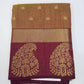 Golden Beige Dual Shade Tussar Semi Silk Saree with Wine Purple Zari Border