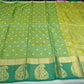 Parrot Green Dual Shade Tussar Semi Silk Saree with Peacock Green Zari Border