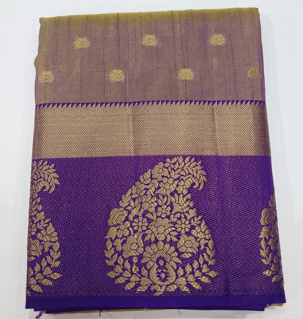 Lavender Grey Dual Shade Tussar Semi Silk Saree with Royal Purple Zari Border