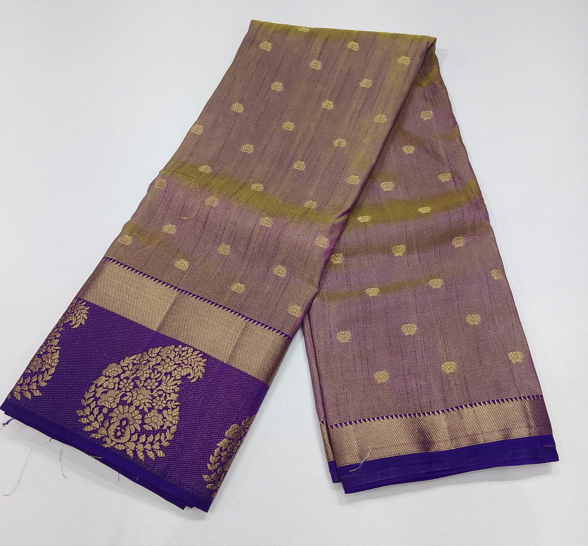 Lavender Grey Dual Shade Tussar Semi Silk Saree with Royal Purple Zari Border