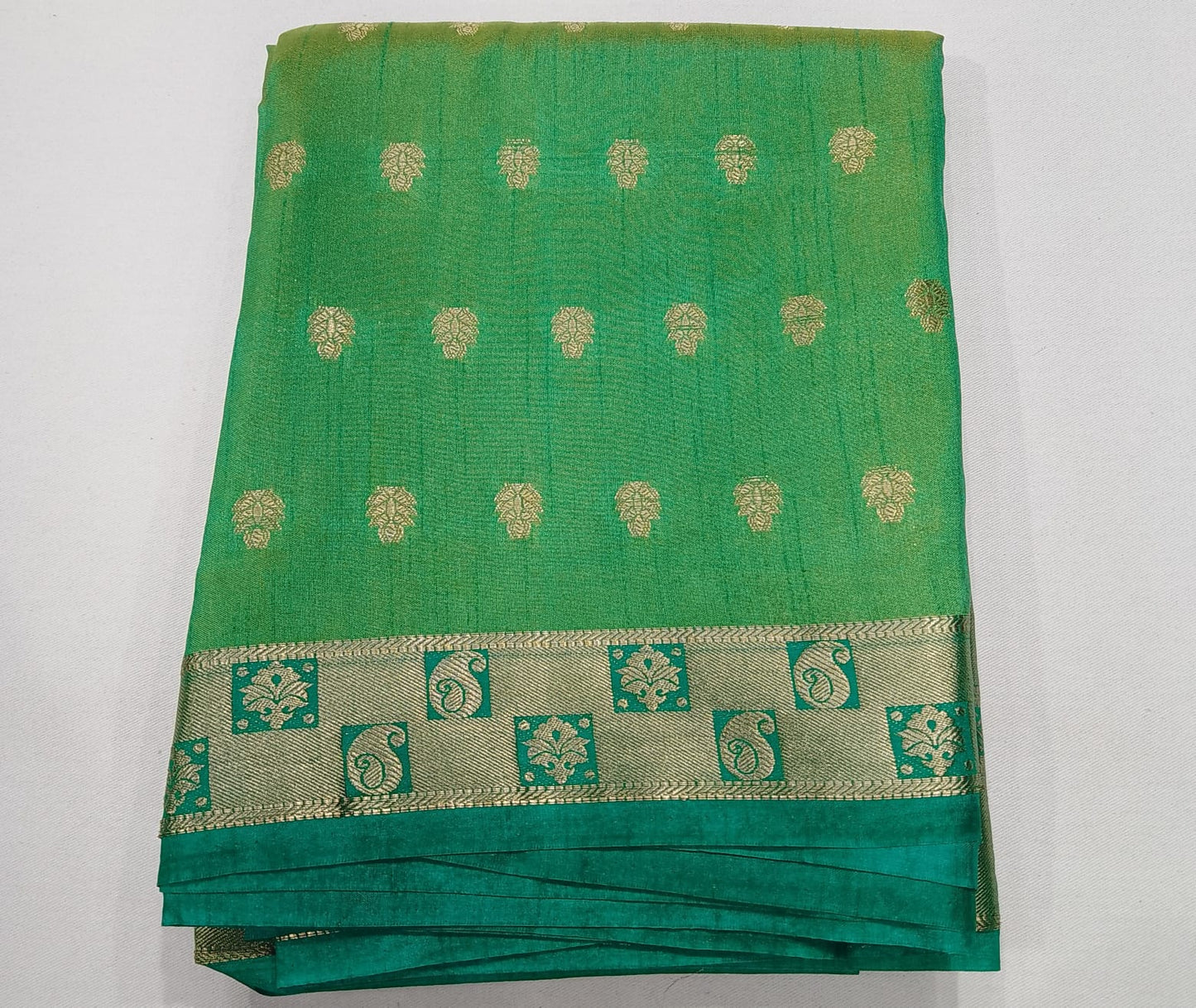 Mint Green Dual Shade Tussar Semi Silk Saree with Teal Green Zari Border