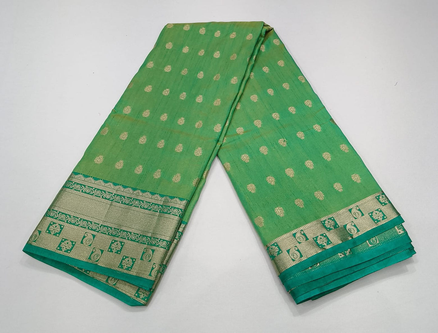 Mint Green Dual Shade Tussar Semi Silk Saree with Teal Green Zari Border