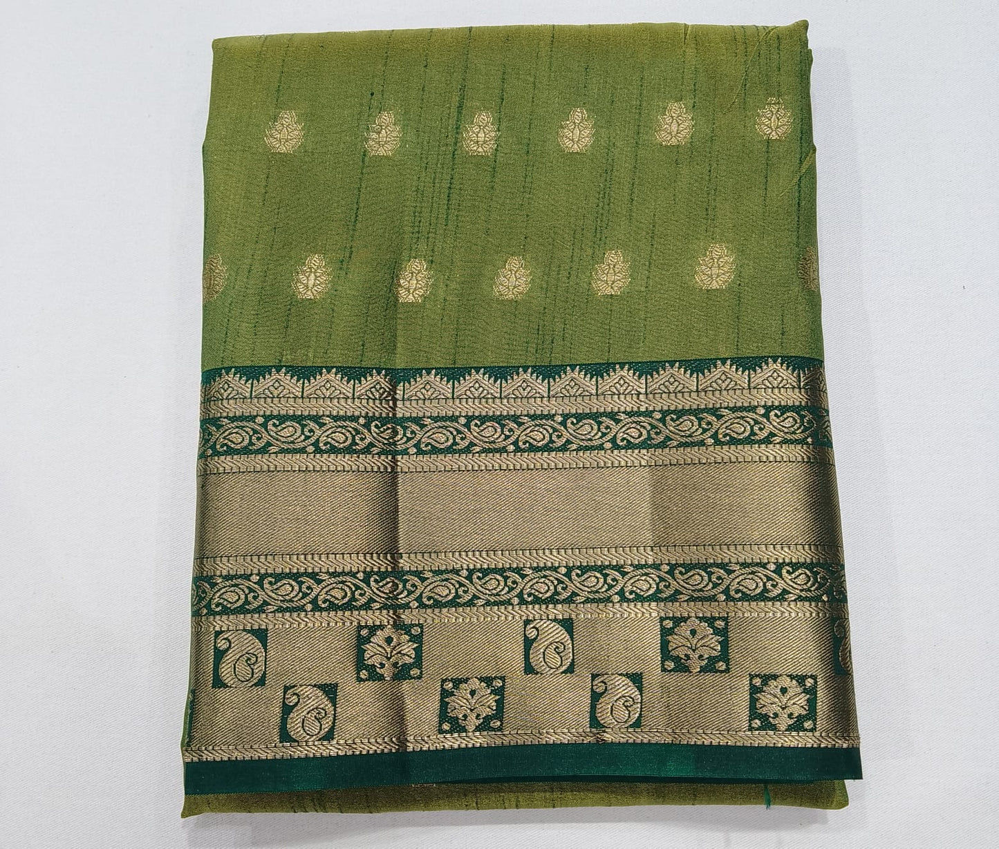 Pista Green Dual Shade Tussar Semi Silk Saree with Emerald Green Zari Border