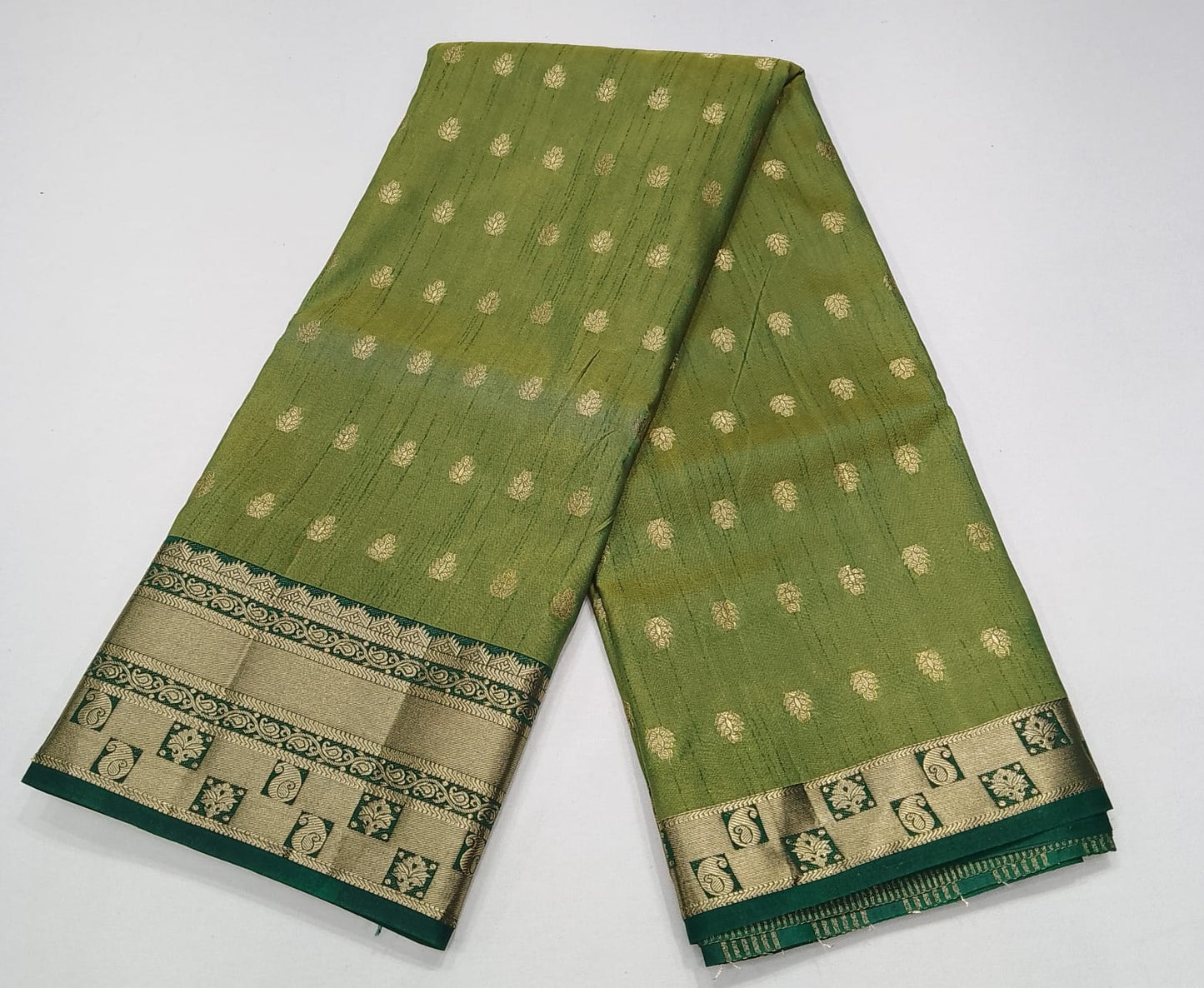 Pista Green Dual Shade Tussar Semi Silk Saree with Emerald Green Zari Border