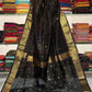 Classic Black Pure Maheshwari Handloom Silk Saree with Antique Gold Zari Border