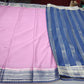 Mysore Silk Saree in Orchid Pink with Royal Navy Blue Zari Border & Pallu