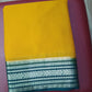 Mysore Silk Saree in Mustard Yellow with Bottle Green Silver Zari Border & Pallu