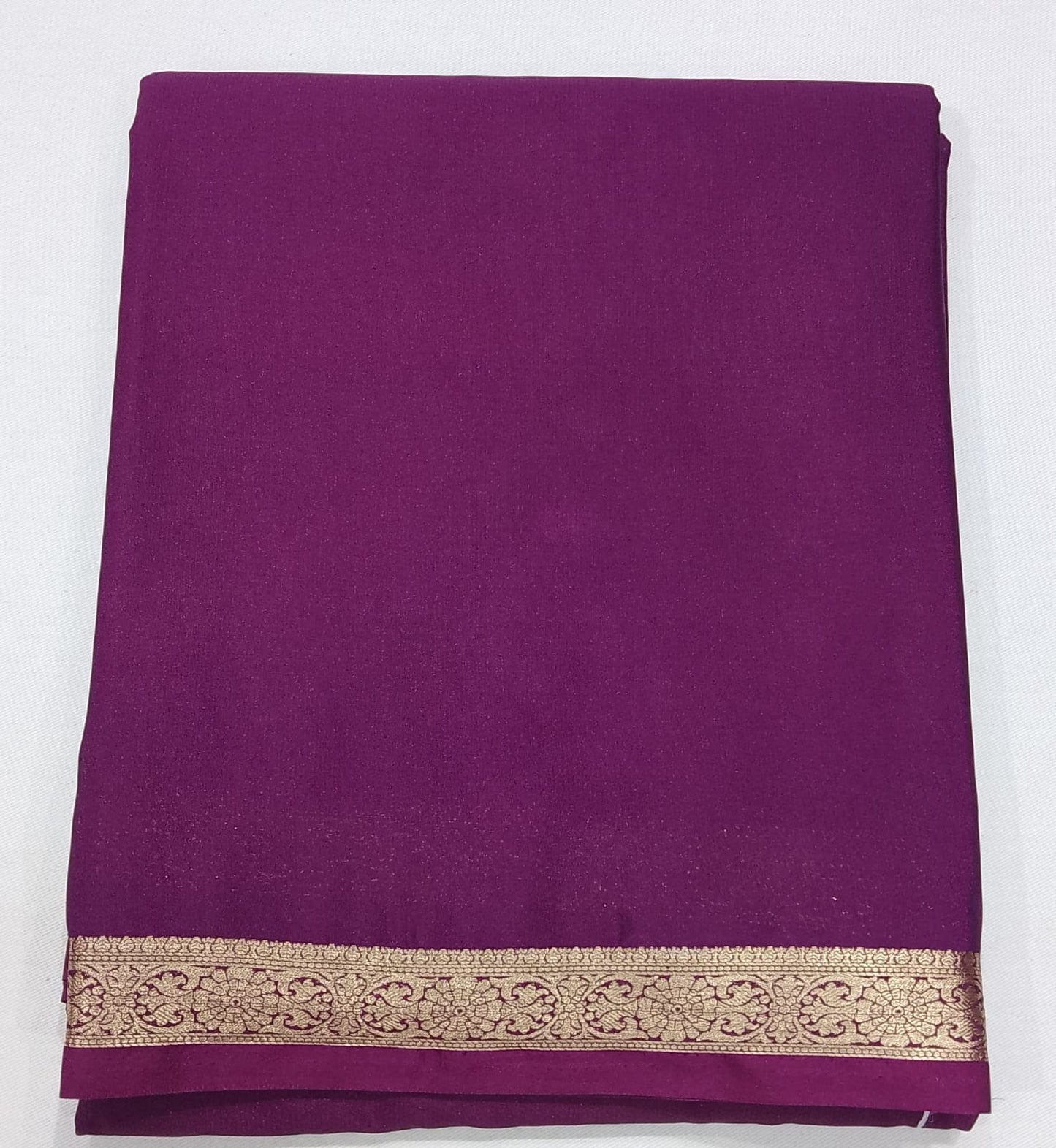 Mysore Silk Saree in Royal Purple with Gold Zari Border & Striped Pallu