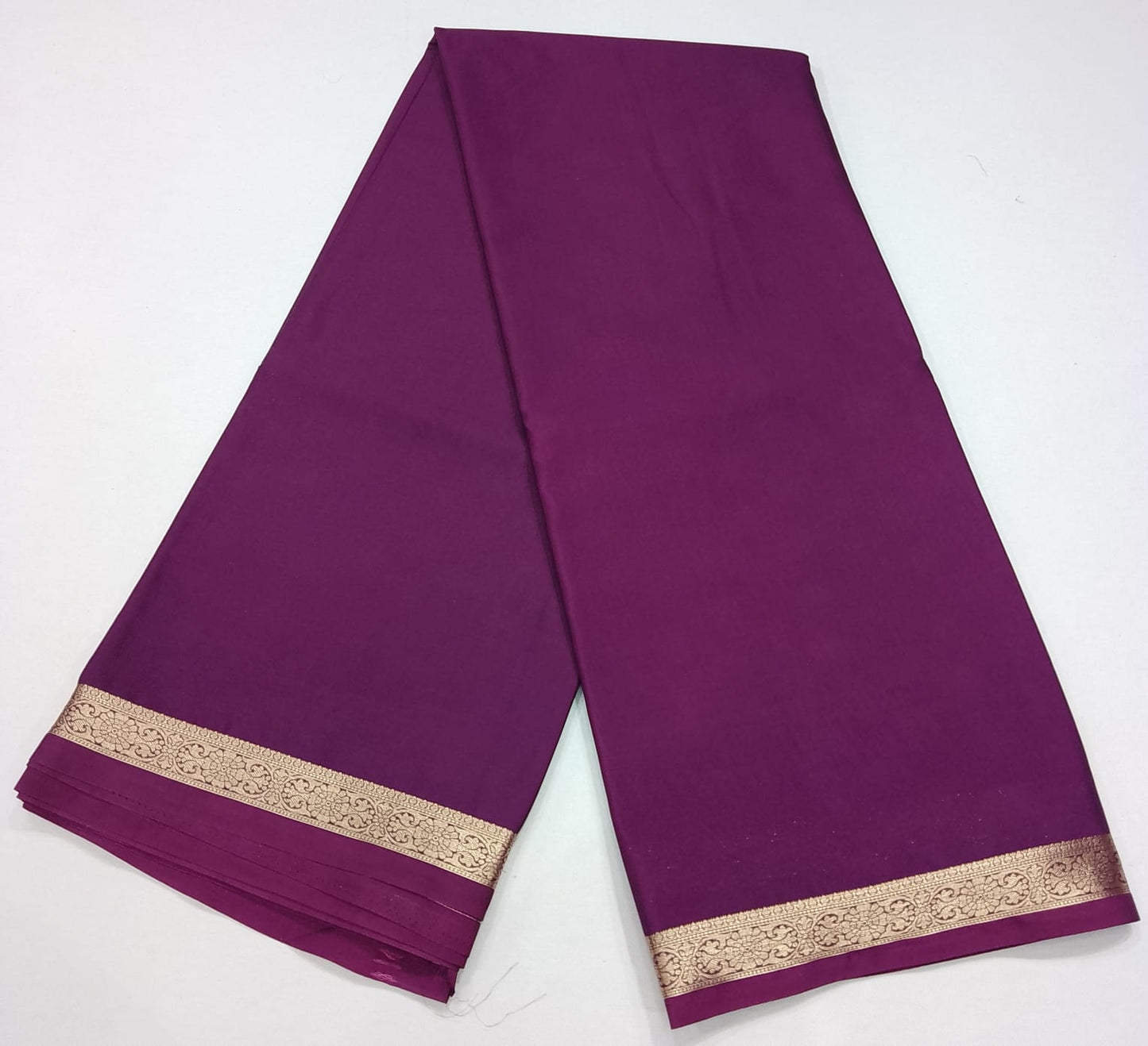 Mysore Silk Saree in Royal Purple with Gold Zari Border & Striped Pallu