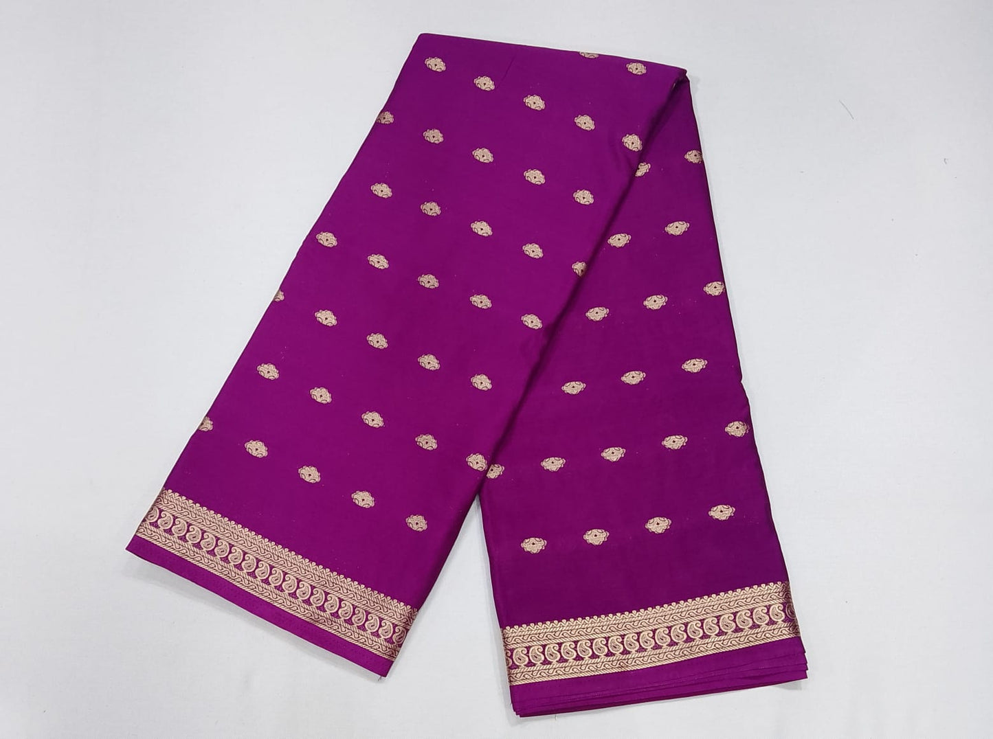 Royal Orchid Purple Mysore Silk Saree with Antique Gold Zari Butta & Traditional Border