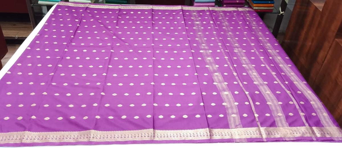 Royal Orchid Purple Mysore Silk Saree with Antique Gold Zari Butta & Traditional Border