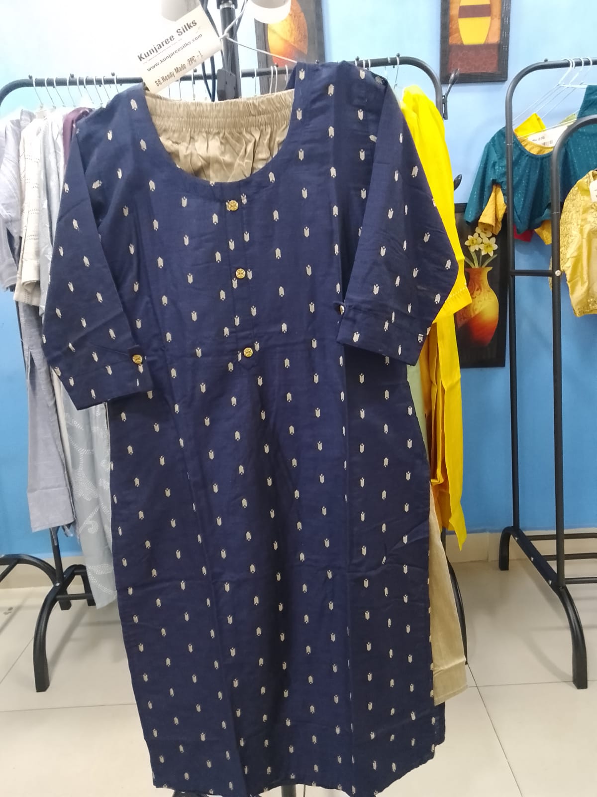 Classic Navy Blue Printed Co-Ord Set for Women | Ready-to-Wear Ethnic Wear
