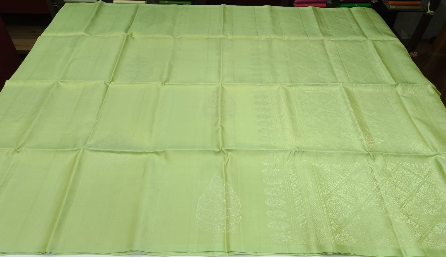 Pure Handloom Borderless Soft Silk Saree – Pistachio Green Elegance