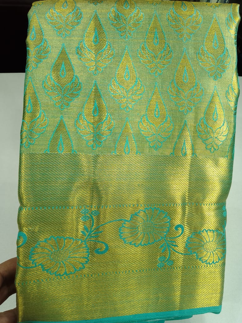 Elegant Olive-Moss Green with Turquoise Zari Accents
