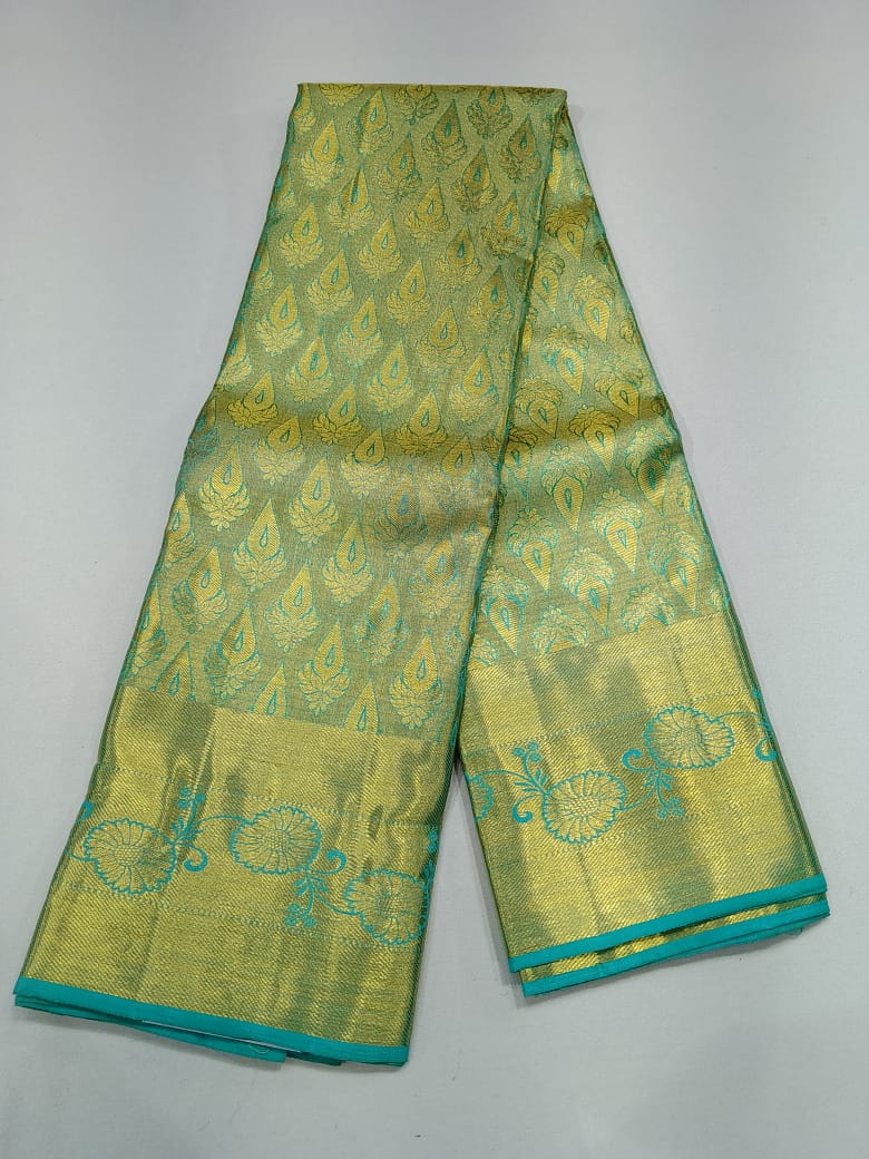 Elegant Olive-Moss Green with Turquoise Zari Accents