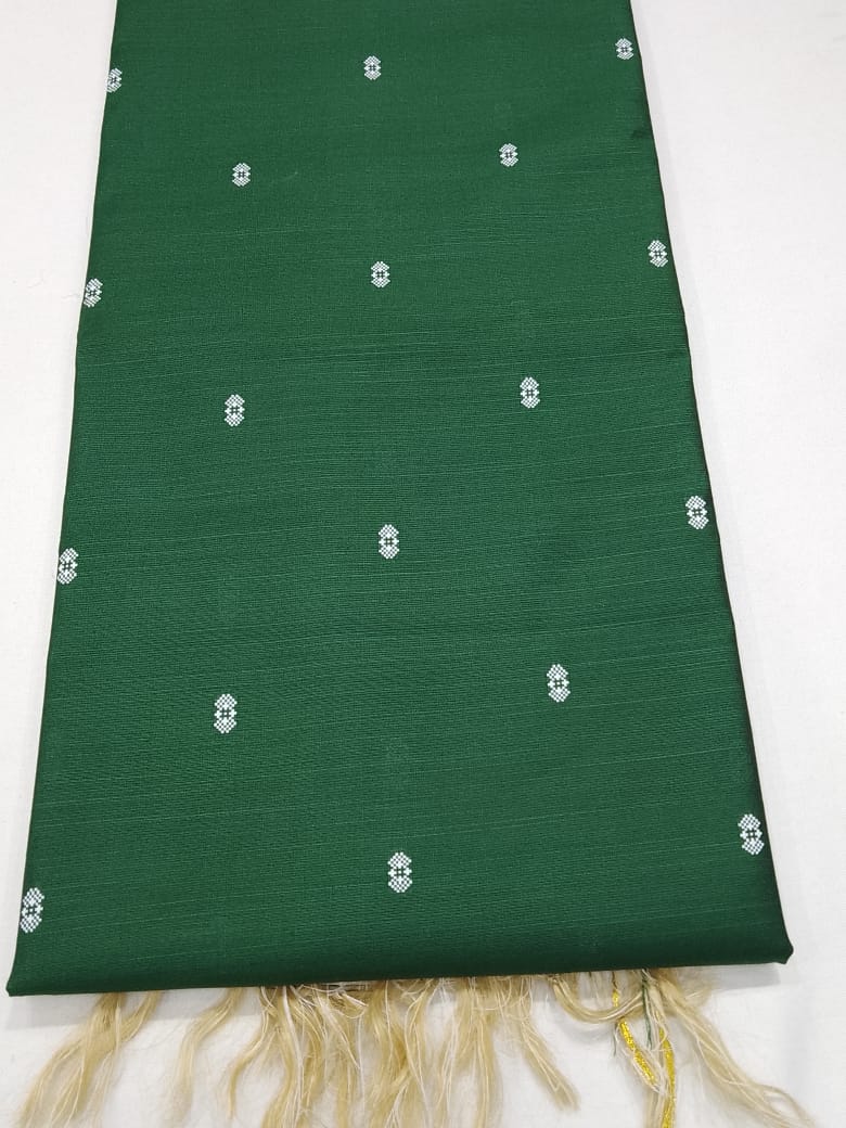 Emerald Green Silk Cotton Suit Set with Printed Dupatta & Off-White Salwar