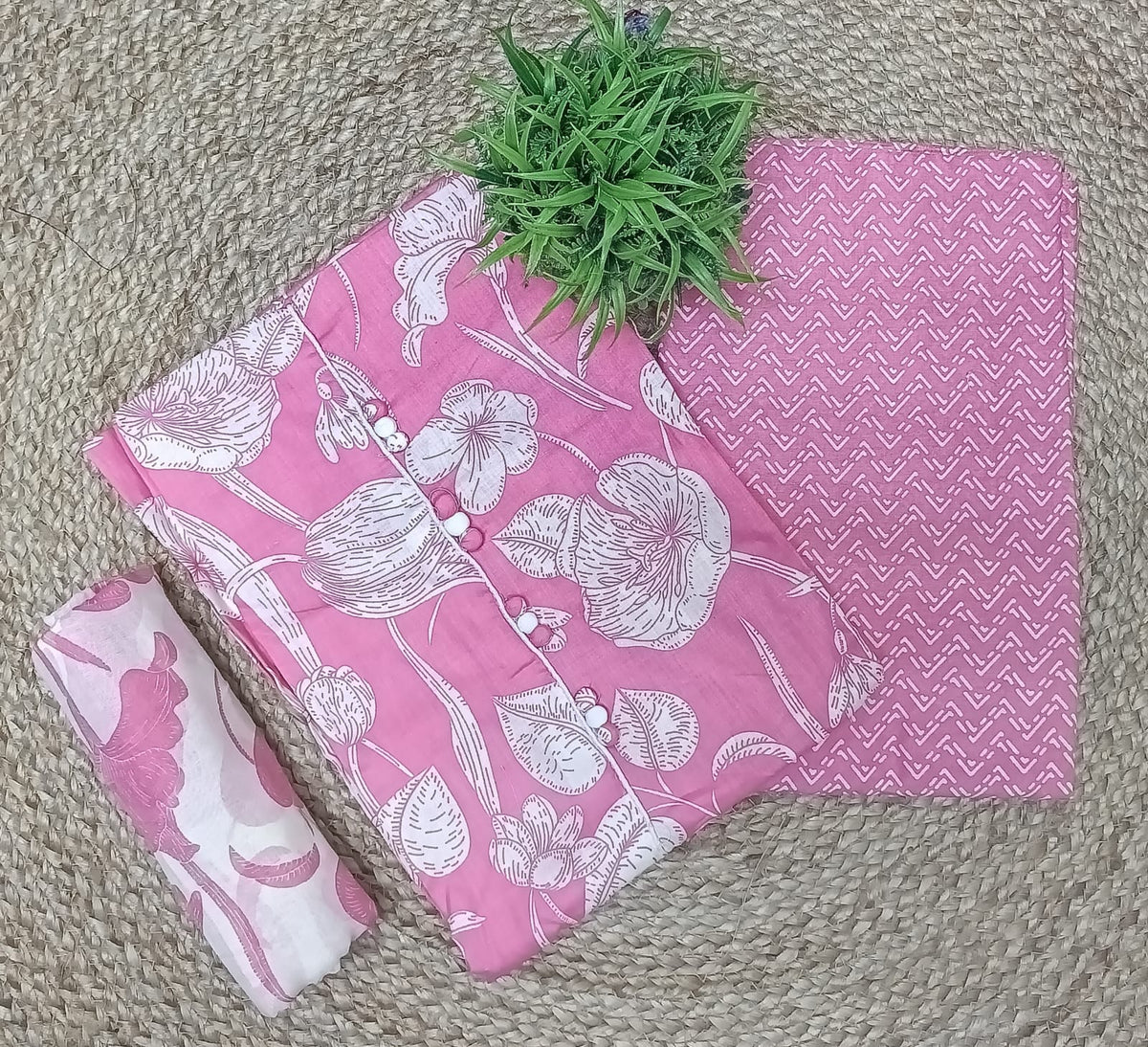 Elegant Pink Floral Printed Unstitched Salwar Suit with Dupatta