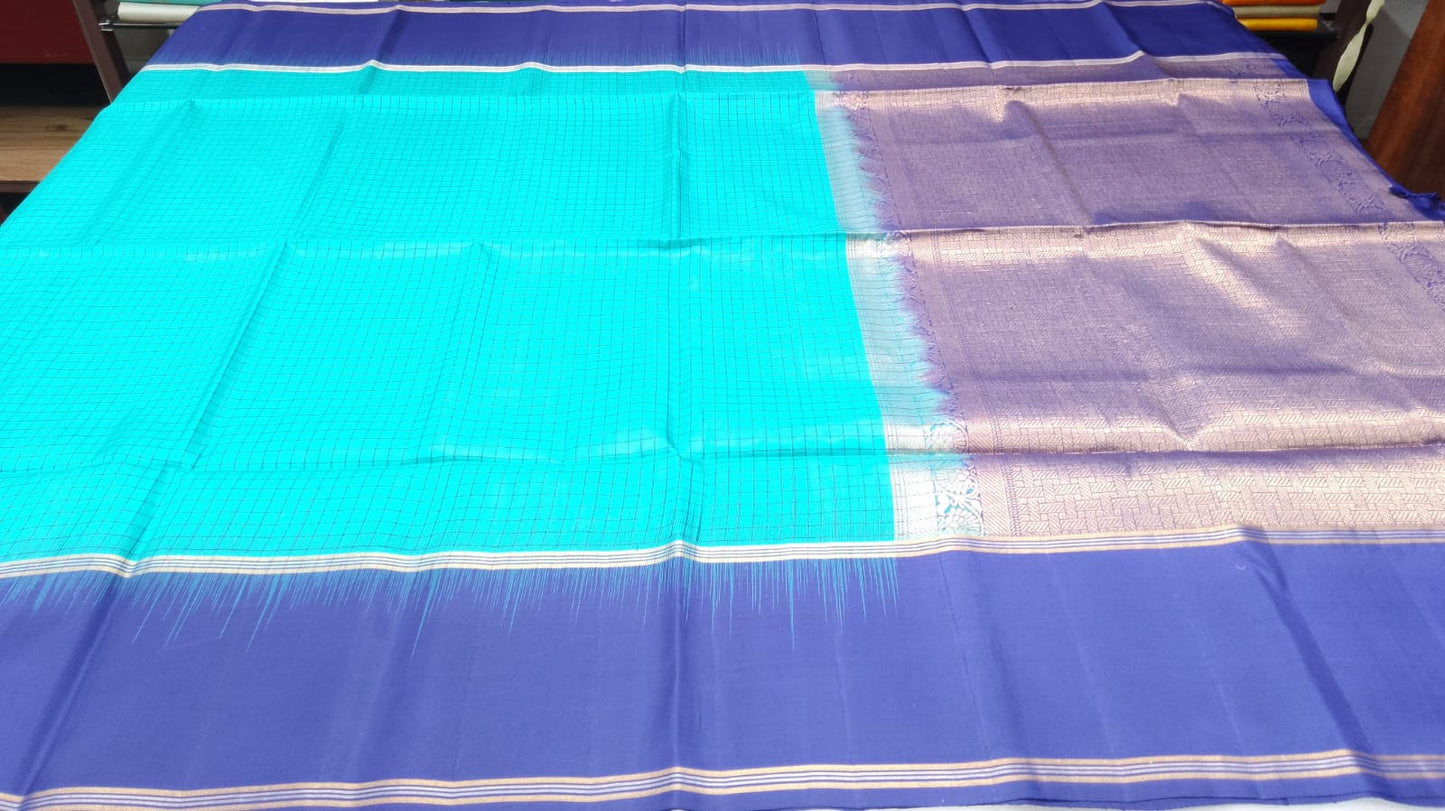 Elegant Aqua Blue & Royal Purple Pure Silk Handloom Soft Silk Saree with Rich Zari Border