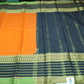 Pure Mysore Silk Saree in Mango Orange & Midnight Black with Rich Zari Border