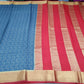 Pure Mysore Silk Saree in Slate Grey with Vermilion Red Pallu & Grand Gold Zari Border