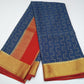 Pure Mysore Silk Saree in Slate Grey with Vermilion Red Pallu & Grand Gold Zari Border