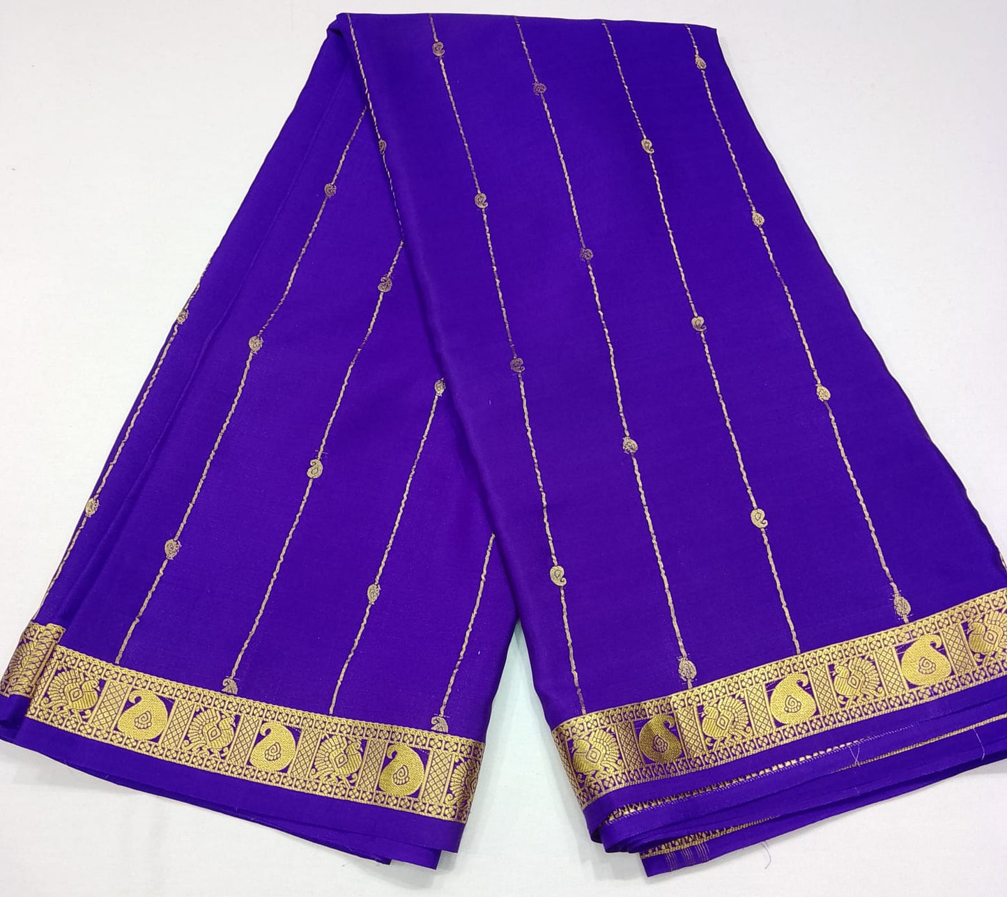 Royal Violet Pure Mysore Silk Saree with Traditional Gold Zari Pallu