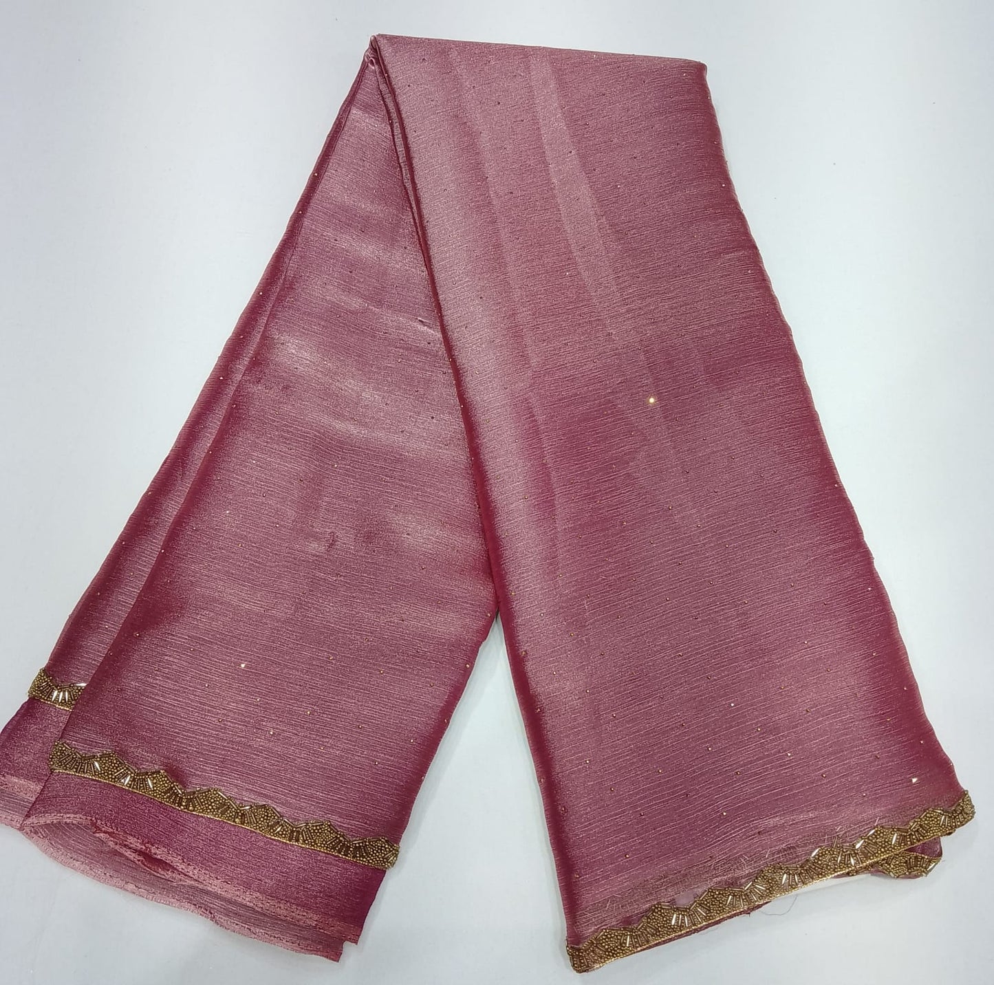 Graceful Blush Pink Space Silk Jimmy Choo Saree with Antique Gold Designer Border