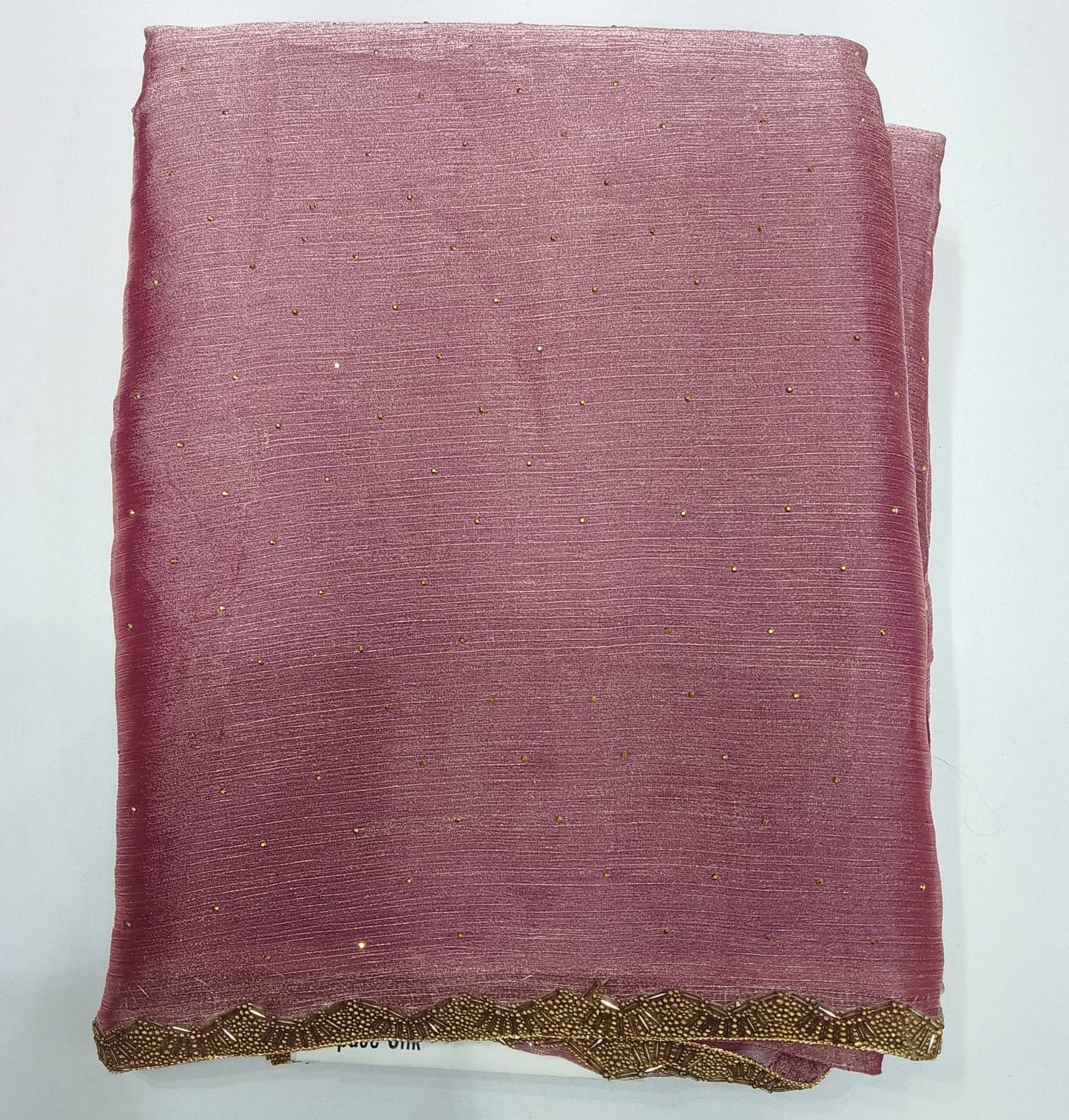 Graceful Blush Pink Space Silk Jimmy Choo Saree with Antique Gold Designer Border