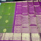 Pure Handloom Silk Kanjivaram Saree in Olive Green with Rich Magenta Zari Pallu