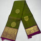 Pure Handloom Silk Kanjivaram Saree in Olive Green with Rich Magenta Zari Pallu