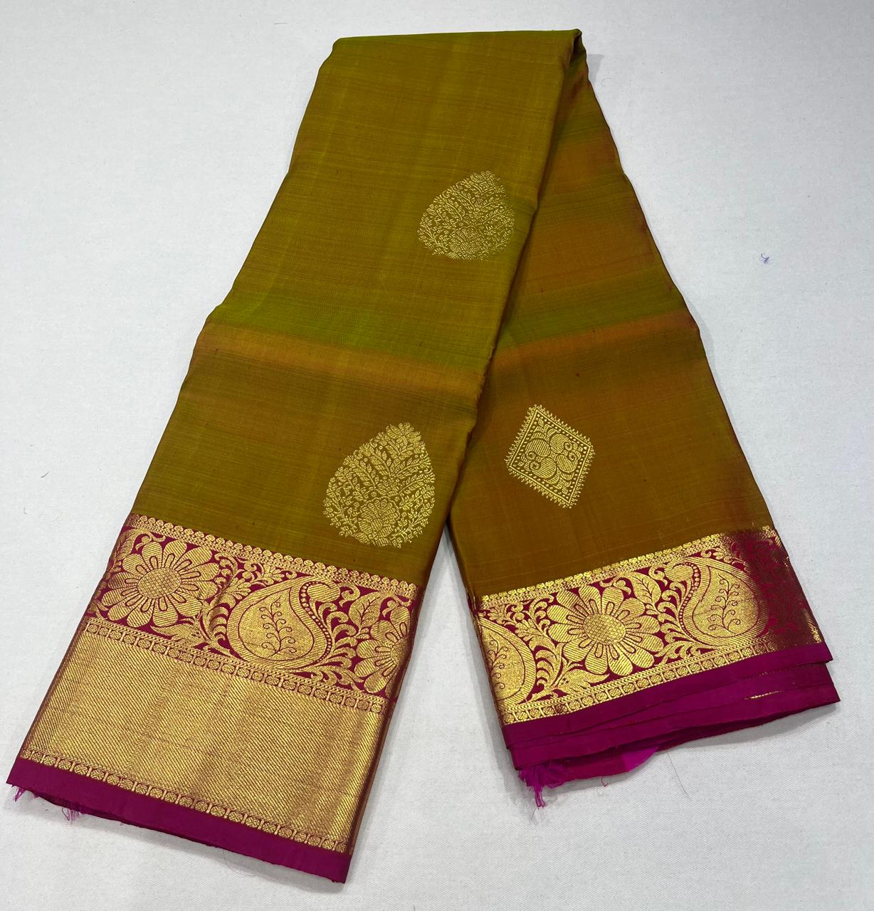 Kanjivaram Dual Copper Shade Saree with Rani Pink Rich Zari Pallu