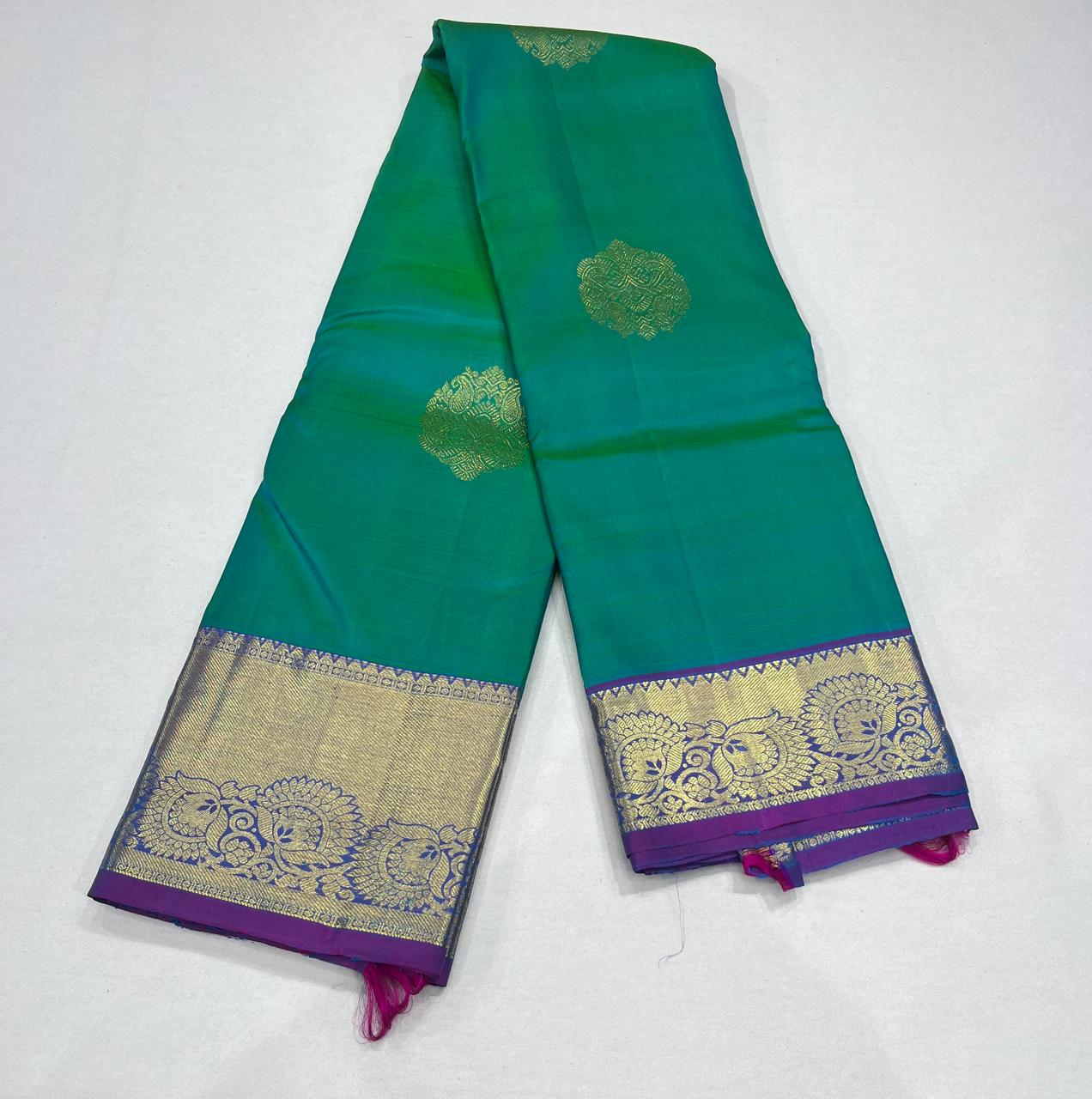 Dual Tone Saree – Emerald Green & Royal Violet with Rich Gold Zari Pallu