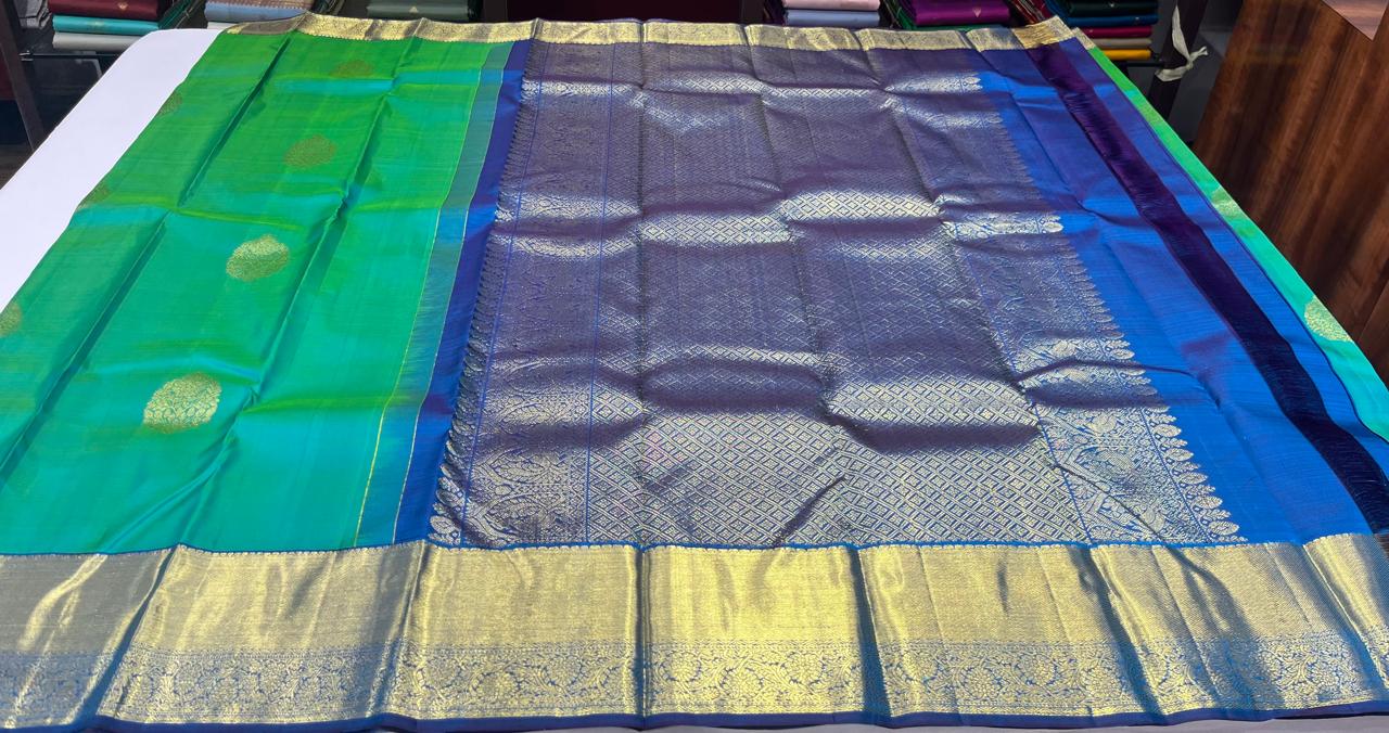 Dual Tone Saree – Emerald Green & Royal Blue Zari Weave