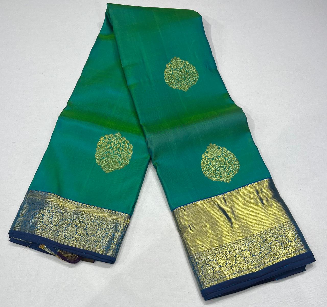 Dual Tone Saree – Emerald Green & Royal Blue Zari Weave