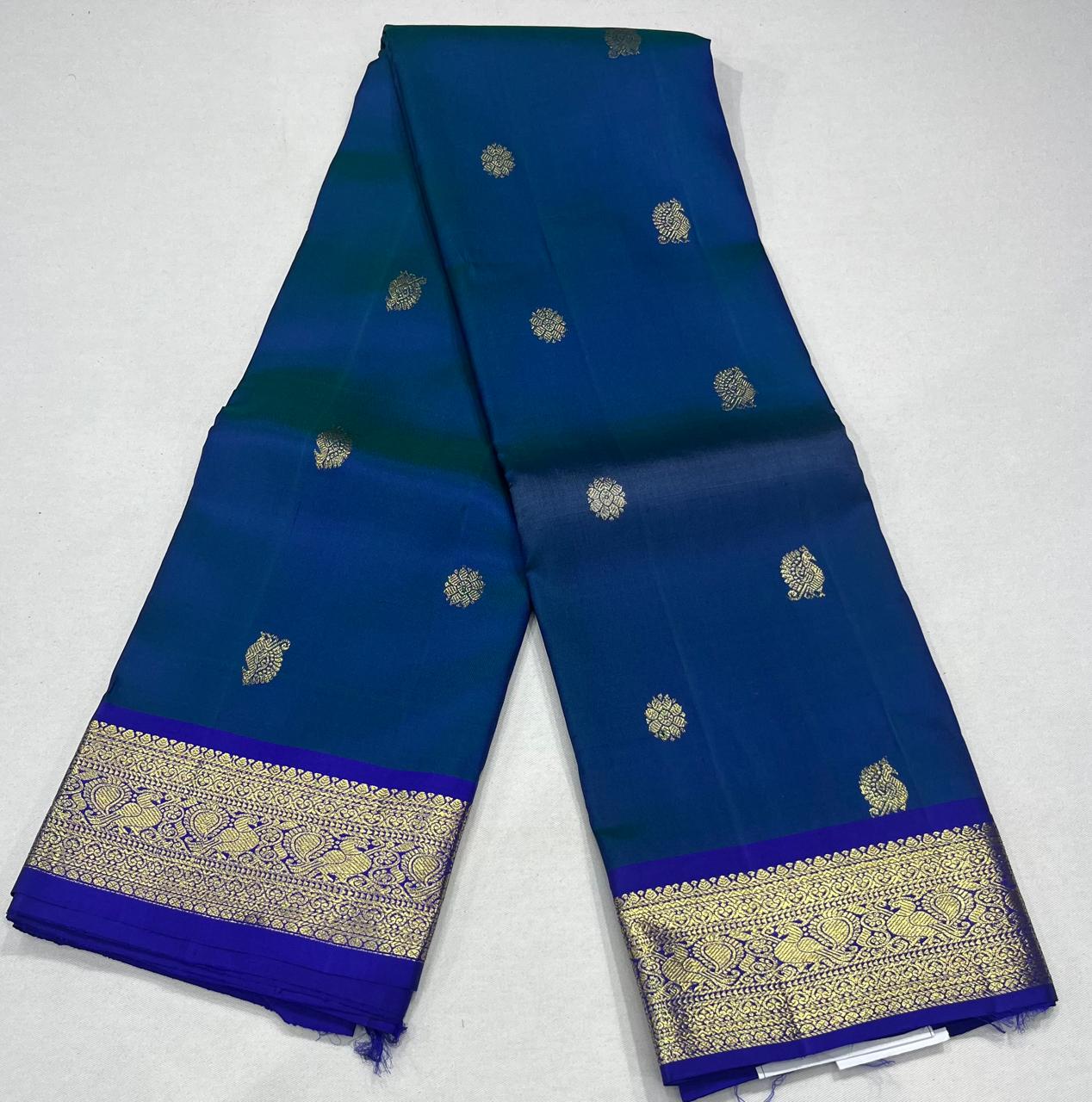Dual Tone Saree – Peacock Blue & Royal Blue with Grand Zari Pallu