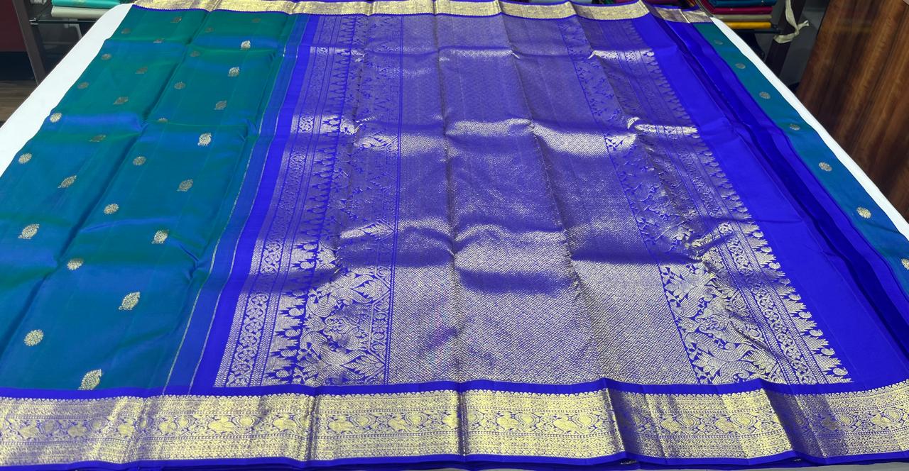 Dual Tone Saree – Peacock Blue & Royal Blue with Grand Zari Pallu