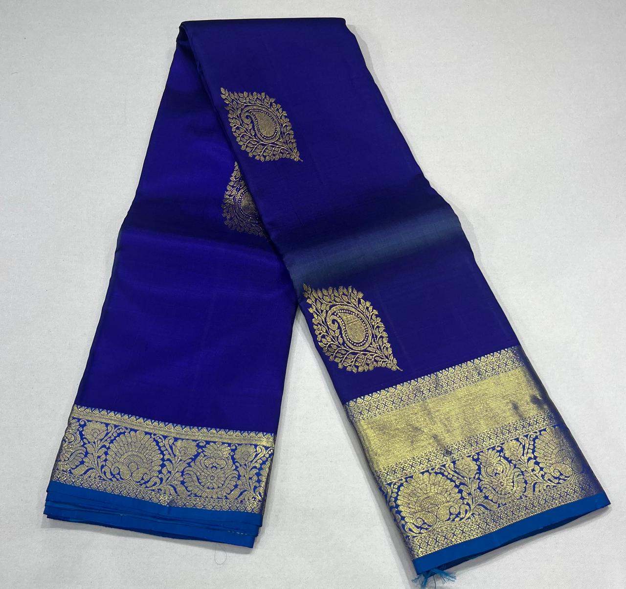 Royal Blue & Silver Blue Pure Handloom Silk Kanjivaram Saree