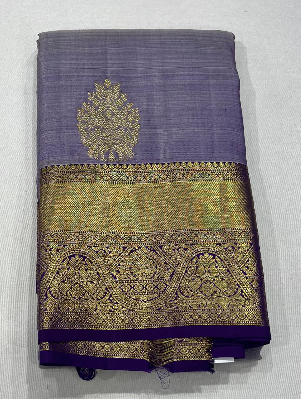 Dual Tone Saree – Lavender Grey & Royal Purple with Rich Zari Pallu