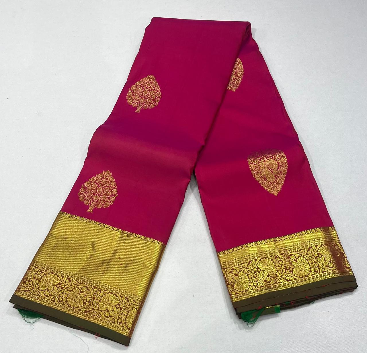Dual Tone Saree – Deep Blush Pink & Sage Green with Rich Gold Zari