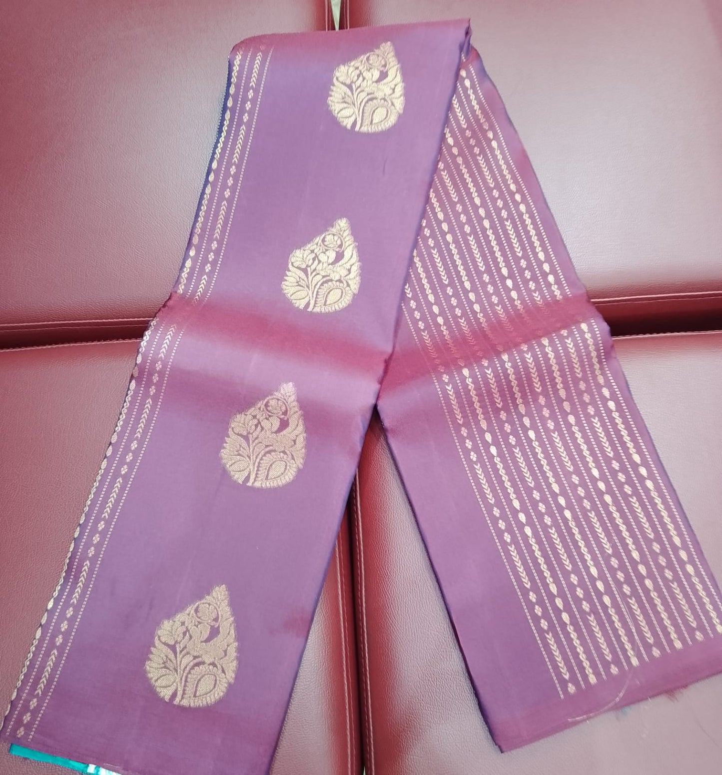 Kanjivaram Saree- Wine Purple & Aqua Turquoise with Rich Zari Pallu
