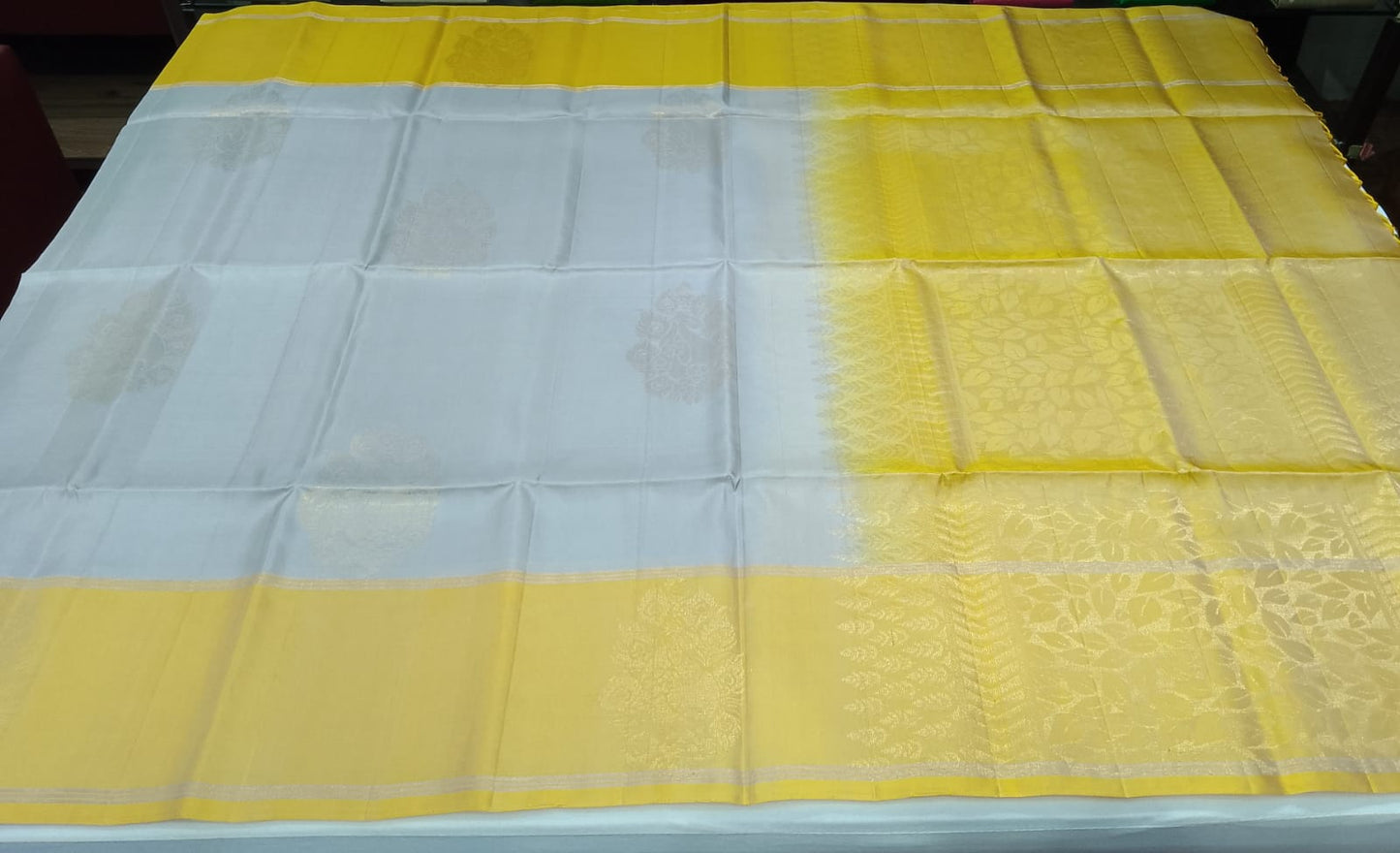 Pure Handloom Soft Silk Saree – Silver Grey & Sunshine Yellow Elegance