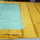 Semi Silk Butta Saree –Aqua Blue with Antique Gold Rich Zari Border & Grand Pallu